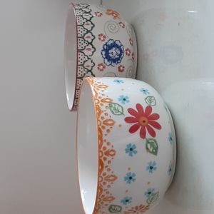 Boho Colorful Floral Soup Cereal Ceramic Bowls Set of 2